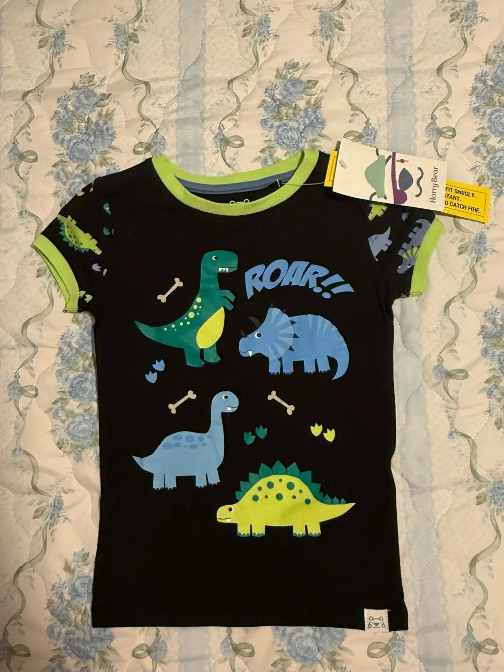Toddler Dino Print Pajama Set - Black with Green & Blue